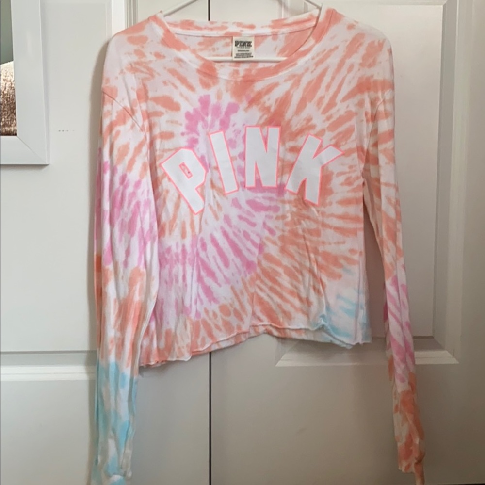victoria secret pink long sleeve tie dye crop top